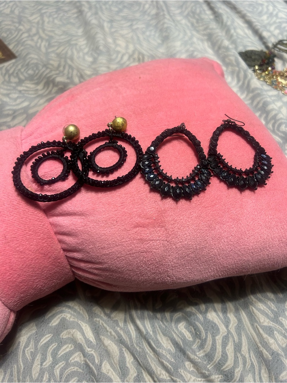 Black Beaded Hoop Earrings - Elegant Women
